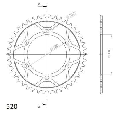 Couronne acier Pas 520 - 42 dents Kawasaki ER-5 Twister 500 (25KW) 1 ER500AA - Supersprox (CG50042)