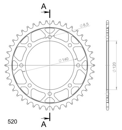 Couronne acier Pas 520 - 42 dents Kawasaki KLR650 C1-C1 KL650C - Supersprox (CG60042)