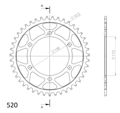 Couronne acier Pas 520 - 43 dents Kawasaki Eliminator 500 - Supersprox (CG50043)