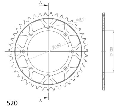 Couronne acier Pas 520 - 43 dents Kawasaki KLR650 A1 KL650A - Supersprox (CG60043)