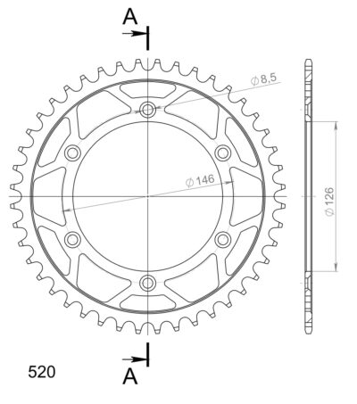 Couronne acier Pas 520 - 44 dents Suzuki DR-Z 400 /S K1 BE1111 BC1112 - Supersprox (CE20344)