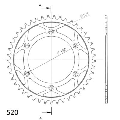 Couronne acier Pas 520 - 45 dents CF Moto MT Sport - Supersprox (CO30445)