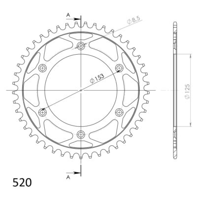 Couronne acier Pas 520 - 45 dents Honda XR400 R 1 NE03 - Supersprox (CA21245)