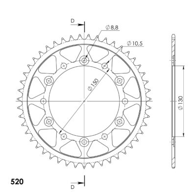 Couronne acier Pas 520 - 46 dents Honda NX650 Dominator (32KW) T RD08 - Supersprox (CA50146)