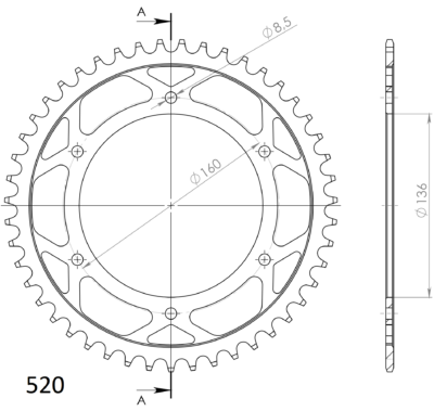 Couronne acier Pas 520 - 47 dents Aprilia Pegaso 650 (Catal.) ML - Supersprox (CI30447)