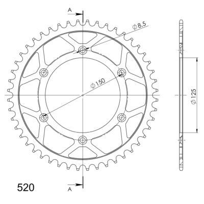 Couronne acier Pas 520 - 48 dents Husaberg FC450 FC - Supersprox (CO30448)