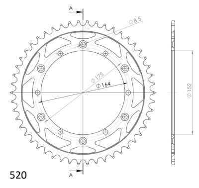 Couronne acier Pas 520 - 50 dents Yamaha TT350 3GJ - Supersprox (CC50050)