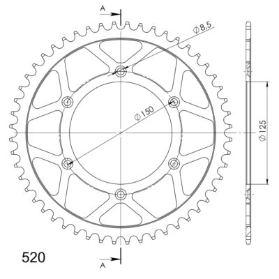 Couronne acier Pas 520 - 51 dents Gas Gas MC125 - Supersprox (CO30451)