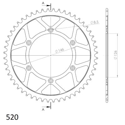 Couronne acier Pas 520 - 51 dents Suzuki RM125 J RF13A - Supersprox (CE20351)