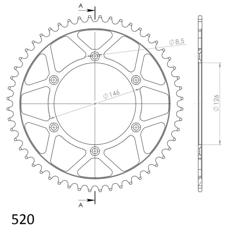 Couronne acier 51 dents Pas 520 – Suzuki RM125 1988-2013 / RMX450Z 2010-2015 – Supersprox CE20351