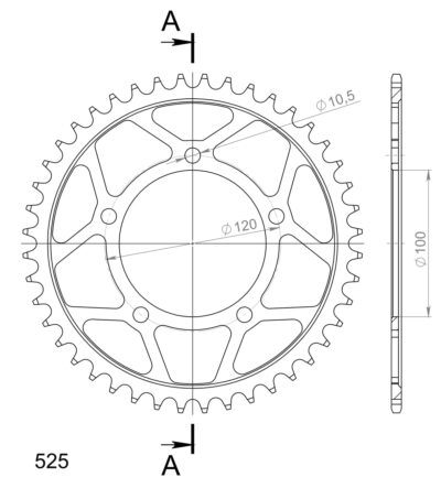 Couronne acier Pas 525 - 44 dents Aprilia SL750 Shiver /GT - Supersprox (CI80044)