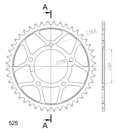 Couronne acier Pas 525 - 44 dents Suzuki GSX-R 400 M - Supersprox (CE40444)