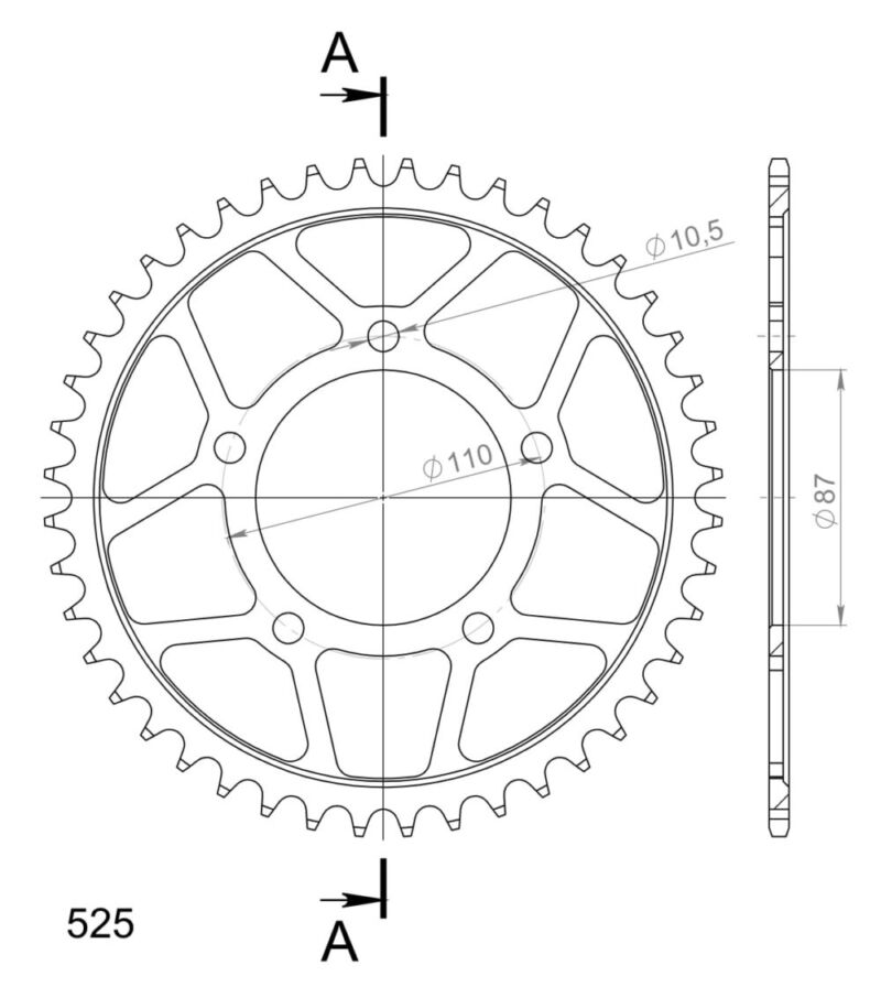 Couronne acier Pas 525 - 44 dents Suzuki GSX-R 400 M - Supersprox (CE40444)