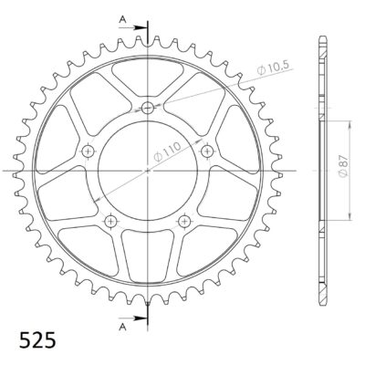 Couronne acier Pas 525 - 45 dents Suzuki SV650 ABS K7 JS1BY WVBY - Supersprox (CE40445)