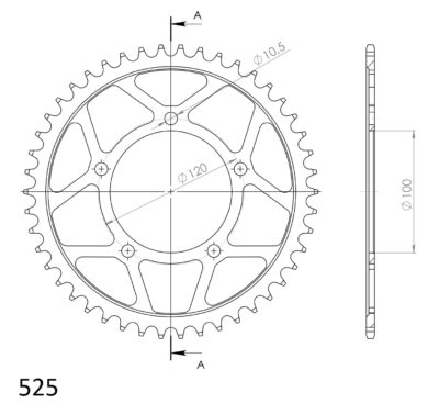 Couronne acier Pas 525 - 46 dents Aprilia Dorsoduro Factory - Supersprox (CI80046)