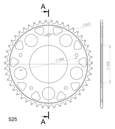 Couronne acier Pas 525 - 47 dents Aprilia SRV / SVR ATC ABS M55103/M55104 - Supersprox (CN80047)