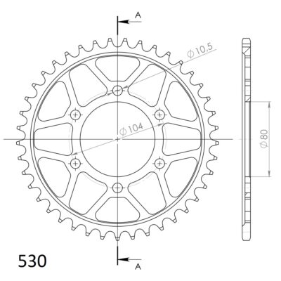 Couronne acier Pas 530 - 41 dents Kawasaki ZX-9R 900 CC1-CC2, CD1-CD2 ZX900C - Supersprox (CG60441)