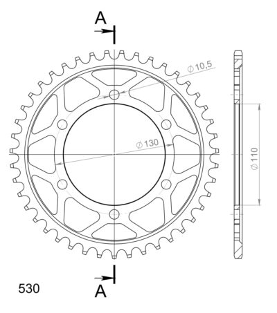 Couronne acier Pas 530 - 43 dents MUZ 1000 S - Supersprox (CC81343)