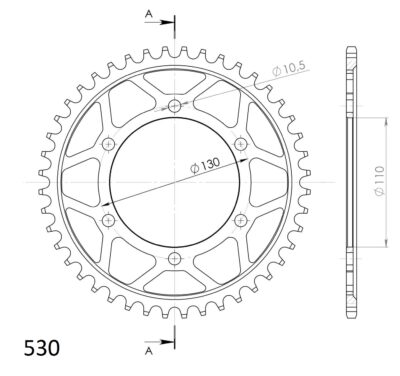 Couronne acier Pas 530 - 44 dents Yamaha FZS1000 Fazer RN06 - Supersprox (CC81344)