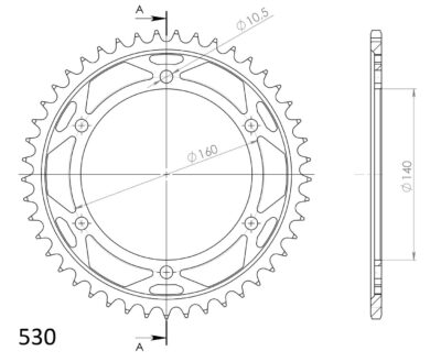 Couronne acier Pas 530 - 45 dents Kawasaki GPZ1100 E ABS F1 ZXT10F - Supersprox (CG70145)