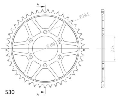 Couronne acier Pas 530 - 45 dents Suzuki GSF1200 Bandit K1 A91121;A91122 - Supersprox (CE90245)