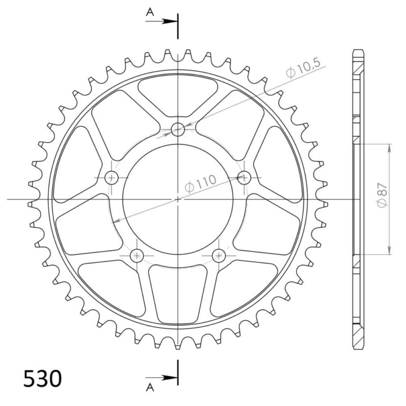 Couronne acier 45 dents Pas 530 Suzuki GSX-R 1100 J / GSX600F / GSX750F 1988-2006 – Supersprox CE60145
