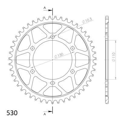 Couronne acier Pas 530 - 46 dents Yamaha FZ6 Fazer 5VX - Supersprox (CC81346)