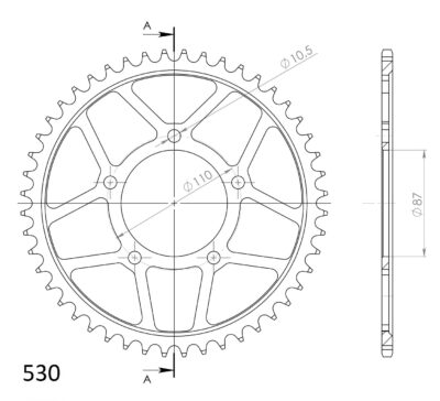 Couronne acier Pas 530 - 48 dents Suzuki VZ800 Marauder K1 AF1111;AF1112;AF1114;AF1115;AF2113 - Supersprox (CE60148)