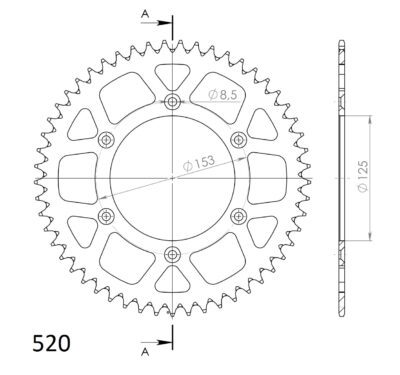 Couronne aluminium Pas 520 - 52 dents Honda CR125 R 1 JE01 - Supersprox (AB212X52)