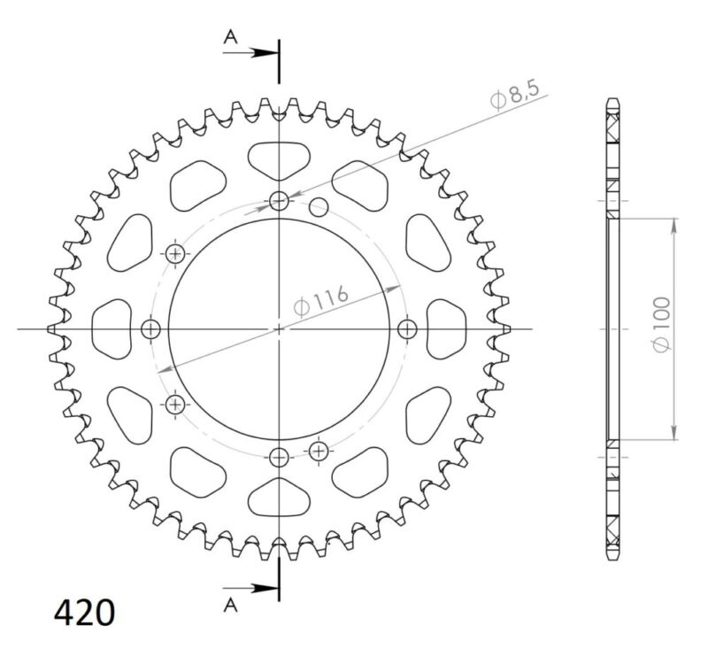 Couronne Alu RAL-457:50-BLK (50 dents) Kawasaki KX85 (17''/14'') 420 KX085A - Supersprox