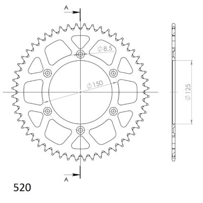 Couronne Alu RAL-990:52-BLU (52 dents) Gas Gas EC250 - Supersprox