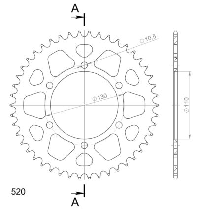 Couronne aluminium 46 dents Yamaha FZ6 Fazer 5VX - Supersprox (AD812X46)