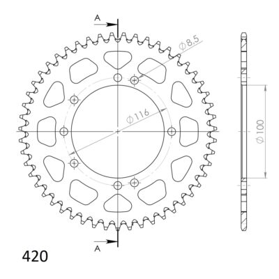 Couronne aluminium 51 dents Kawasaki KX80 (17''/14'') - Supersprox (AH104X51)