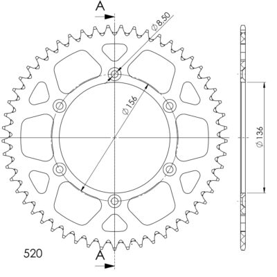 Couronne aluminium Pas 520 - 52 dents Gas Gas EC125 EC - Supersprox (AF206X52)