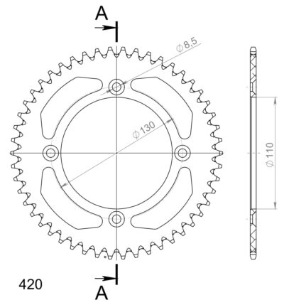 Couronne aluminium Pas 420 - 50 dents Honda CR85 (17''/14'') 3 HE07 - Supersprox (AB104X50)