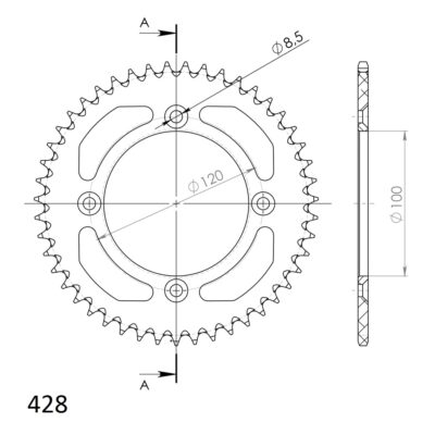 Couronne aluminium Pas 428 - 47 dents Suzuki RM85 (17''/14'') K2 RD16C RD17C - Supersprox