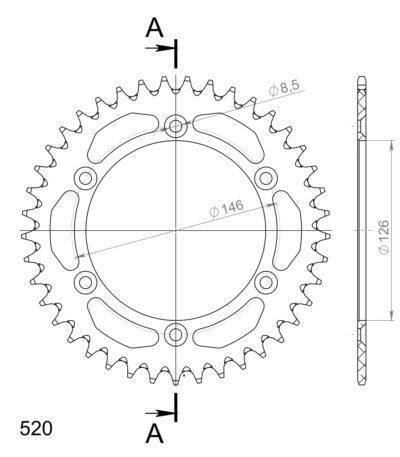 Couronne aluminium Pas 520 - 41 dents Suzuki DR-Z 400 SM K5 B81112 B82111 - Supersprox (AF203X41)