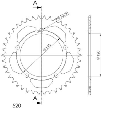 Couronne aluminium Pas 520 - 42 dents Suzuki GSX-R 1000 K1 BL1111;BL1112;BL1213;BL2112;BL3112 - Supersprox (AF60542)