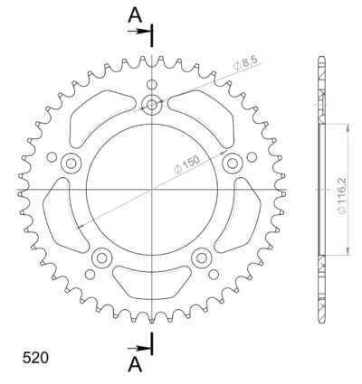 Couronne aluminium Pas 520 - 45 dents - Supersprox (AJ30645)