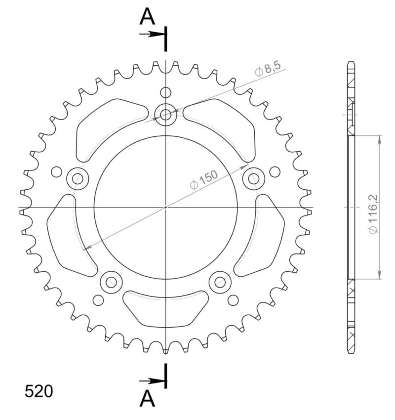 Couronne aluminium 45 dents Pas 520 Supersprox AJ30645 – KTM / Husqvarna / Honda