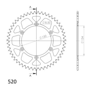 Couronne aluminium 48 dents Pas 520 Kawasaki KDX250 1991-1997 Supersprox AH206X48