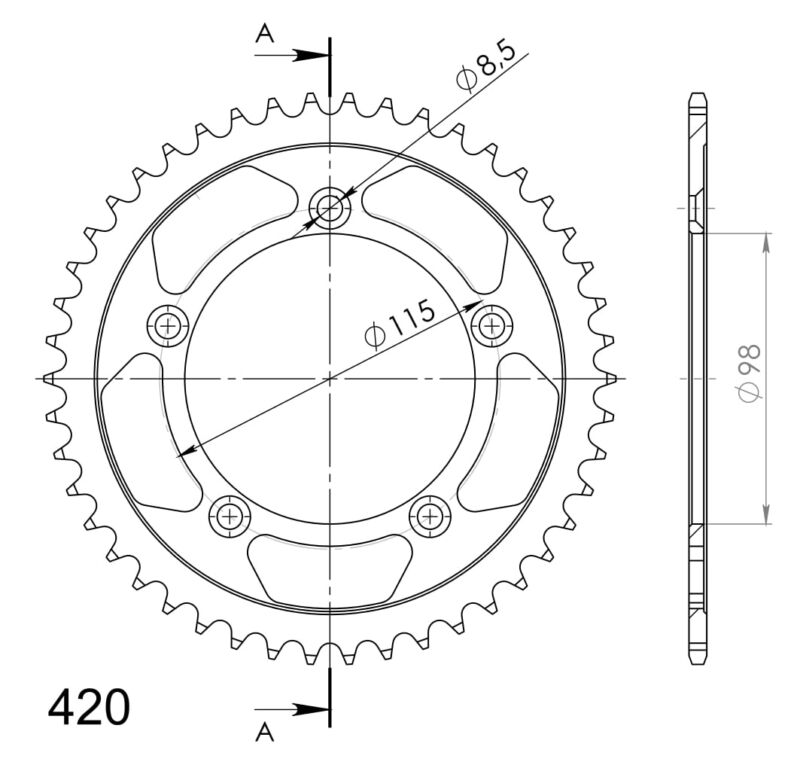 Couronne acier 46 dents KTM SX60/SX65 1998-2001 – Supersprox RFE-4:46-BLK JTR894-46